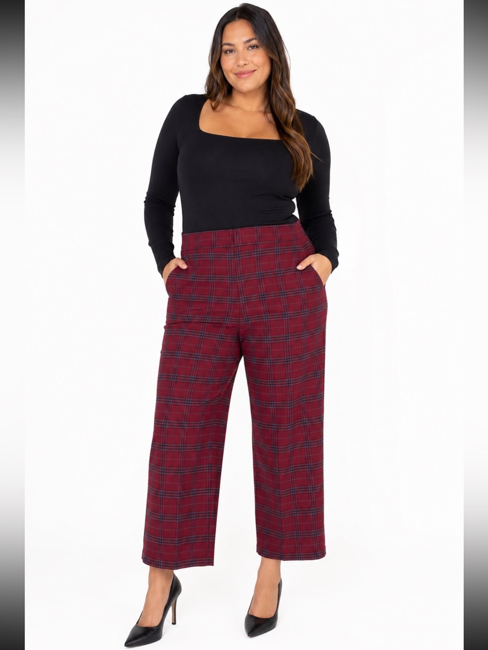 Lane Bryant The 4 Season Red Plaid Slim Ankle Cropped Trouser Pants 26 NWT